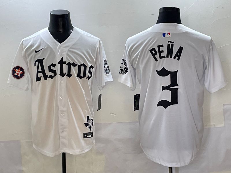Men 2025 Houston Astros #3 Pena White Five generations Joint Name Nike MLB Jersey style 41